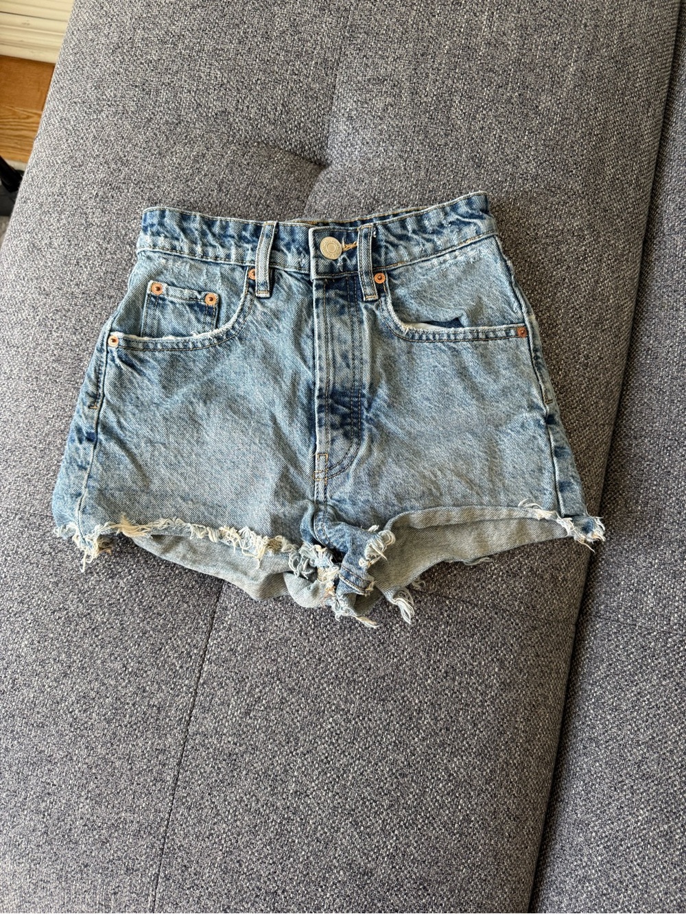 Zara High-Waist Distressed Denim Shorts